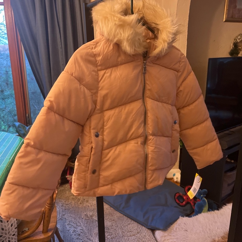 Rothschild Tan Puffer Jacket with Faux Fur Hood